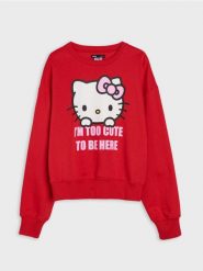 Bluza crewneck z nadrukiem Hello Kitty - czerwony. Czerwone bluzy damskie Sinsay, l, bez wzorów, bez kaptura. Za 39.99 zł.