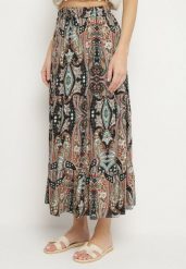 Beżowo-Czarna Wiskozowa Spódnica ze Wzorem Paisley Ellishea. Brązowe spódnice damskie Born2be, l, z aplikacjami, z wiskozy, boho, midi. Za 39.99 zł.