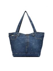 Guess Jeans Torebka M6YZ42 D2278 Granatowy. Niebieskie torebki do ręki damskie Guess Jeans, z aplikacjami, z jeansu, bez dodatków. Za 299.99 zł.