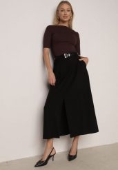 Czarna Wiskozowa Spódnica o Rozkloszowanym Kroju z Rozcięciem i Paskiem Jaelia. Czarne spódnice damskie Born2be, l, bez wzorów, z wiskozy, biznesowe, maxi, koszulowe. Za 129.99 zł.
