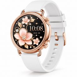 Smartwatch Rubicon Smartwatch damski Rubicon NEVA E74 rosegold mesh + biały pasek silikonowy. Białe paski damskie Rubicon, bez wzorów, z meshu. Za 199.00 zł.