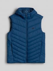 4F Bezrękawnik z wypełnieniem syntetycznym męski - denim S. Niebieskie kurtki męskie 4f, m, bez wzorów, z denimu, klasyczne, bez kaptura. Za 229.99 zł.