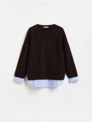 Sweter z domieszką wełny i alpaki - ciemnobrązowy. Brązowe swetry damskie Reserved, l, bez wzorów, z dzianiny, bez kołnierzyka, bez ramiączek, bez kaptura. Za 149.99 zł.