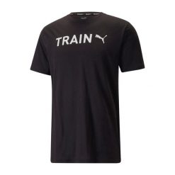 Koszulka fitness męska PUMA Graphic Tee Training z krótkim rękawem. Czarne buty sportowe męskie Puma, m, bez wzorów, bez kołnierzyka, bez ramiączek, na fitness i siłownię. Za 59.99 zł.