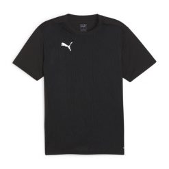 Koszulka Puma. Czarne koszulki sportowe męskie Puma, l, bez wzorów, z materiału, bez kołnierzyka, bez ramiączek, do piłki nożnej. Za 179.60 zł.