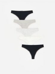 Bawełniane majtki typu stringi 5 pack - szary. Szare stringi damskie Reserved, l, bez wzorów, z bawełny. Za 79.99 zł.