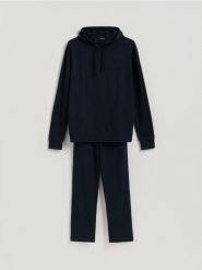 Dwuczęściowa piżama - granatowy. Niebieskie piżamy męskie Reserved, l, bez wzorów, z bawełny, bez ramiączek. Za 159.99 zł.