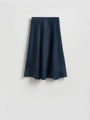 Lniana spódnica - granatowy. Niebieskie spódnice damskie Reserved, l, bez wzorów, z tkaniny, rozkloszowane. Za 239.99 zł.