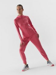 4F Spodnie treningowe z materiałów z recyklingu damskie S. Czerwone spodnie sportowe damskie 4f, s, bez wzorów, z dzianiny, na fitness i siłownię. Za 199.99 zł.