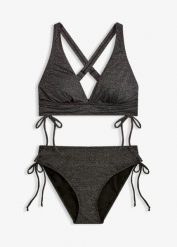 Bikini z połyskującego materiału (2 części). Czarne bikini damskie bonprix, z aplikacjami. Za 119.99 zł.