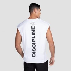 Koszulka męska fitness bez rękawów biała Discipline. Białe koszulki sportowe męskie GYMBEAM, m, bez wzorów, z bawełny, bez kołnierzyka, bez ramiączek, na fitness i siłownię. Za 80.90 zł.