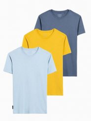 Zestaw koszulek bawełnianych BASIC 3-pak - mix V18 Z30 - XXL. Niebieskie t-shirty męskie Ombre Clothing, l, bez wzorów, z bawełny, klasyczne, bez kołnierzyka. Za 65.99 zł.