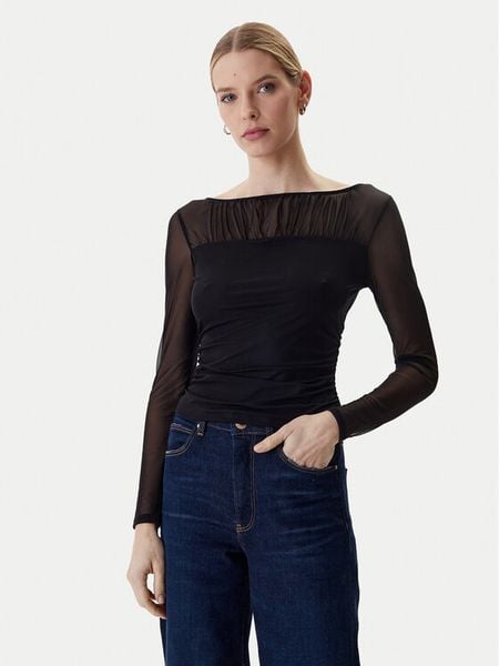 Guess Bluzka W6RP04 KBAH2 Czarny Regular Fit. Czarne bluzki damskie Guess, s, z aplikacjami, z syntetyku, bez kołnierzyka, bez ramiączek. Za 237.99 zł.