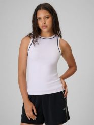 4F Top slim gładki damski - biały S. Białe koszulki sportowe damskie 4f, s, bez wzorów, z dzianiny, bez kołnierzyka, bez ramiączek. Za 59.99 zł.