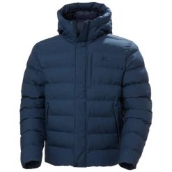 Kurtka z kapturem Helly Hansen Alby Puffy. Niebieskie kurtki sportowe męskie Helly Hansen, bez wzorów, z puchu, trekkingowe. W wyprzedaży za 1,006.35 zł.