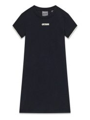 Guess Sukienka codzienna J6GK27 KF972 Czarny Regular Fit. Czarne sukienki dla dziewczynek Guess, z aplikacjami, z syntetyku, bez ramiączek. Za 234.99 zł.
