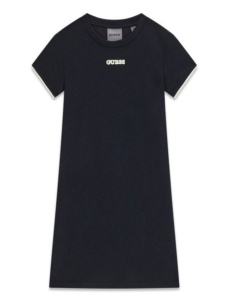 Guess Sukienka codzienna J6GK27 KF972 Czarny Regular Fit. Czarne sukienki dla dziewczynek Guess, z aplikacjami, z syntetyku, bez ramiączek. Za 152.99 zł.