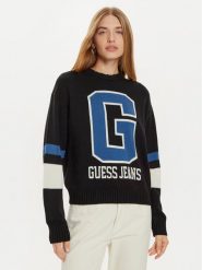 Guess Jeans Sweter W4BR11 Z3HN2 Czarny Regular Fit. Czarne swetry damskie Guess Jeans, s, z aplikacjami, z jeansu, bez kołnierzyka, bez ramiączek, bez kaptura. Za 339.99 zł.