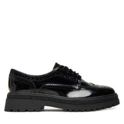 Oxfordy Tamaris. Czarne półbuty damskie Tamaris, bez wzorów, bez obcasa, bez zapięcia. Za 219.99 zł.