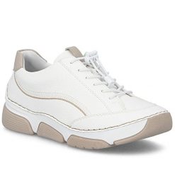 Półbuty damskie sportowe komfortowe białe Rieker 45969-80. Białe półbuty damskie Rieker, bez wzorów, ze skóry ekologicznej, sportowe, bez obcasa, bez zapięcia. Za 359.00 zł.