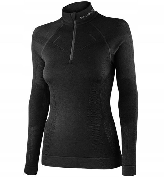 LS1609W Bluza damska z kr�tkim ekspresem EXTREME MERINO czarny S. Czarne bluzy damskie Brubeck, s, bez wzorów, bez kaptura. Za 505.25 zł.