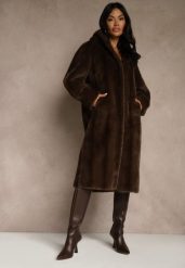 Brązowy Futrzany Płaszcz z Kapturem Zdobiony Pionowym Wzorem Elrinrahne. Brązowe płaszcze damskie Renee, l, z aplikacjami, z futra, klasyczne, z kapturem. Za 339.99 zł.