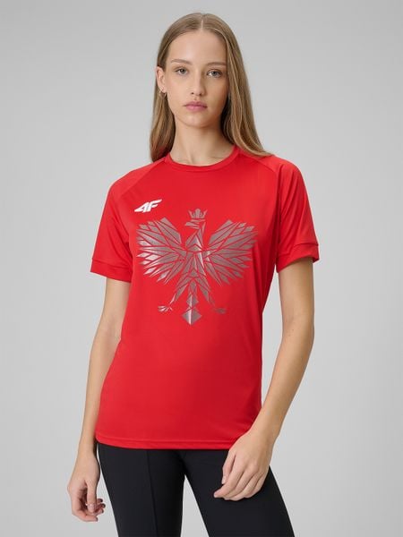 4F Koszulka kibica uniseks - czerwona M. Czerwone koszulki sportowe męskie 4f, m, bez wzorów, bez kołnierzyka, bez ramiączek. Za 129.99 zł.