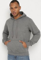 Ciemnoszara Bluza z Bawełną i Kapturem z Kieszenią i Sznurkami Parhiris. Szare bluzy męskie Born2be, l, bez wzorów, z bawełny, z kapturem. Za 54.99 zł.