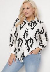 Biało-Czarna Koszula z Tkaniny z Wiskozą w Etniczny Wzór z Podpinanymi Rękawami Fommea. Czarne bluzki damskie Born2be, plus size, bez wzorów, z jeansu, eleganckie, bez kołnierzyka, plus size, bez ramiączek. Za 84.99 zł.