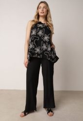 Czarny Rustykalny Komplet z Wiskozy i Lnu Spodnie i Bluzka z Haftem Acalerodia. Czarne spodnie materiałowe damskie Born2be, m, z aplikacjami, z materiału. Za 139.99 zł.
