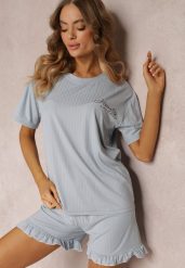 Miętowy Komplet Piżamowy 2-częściowy Iodia. Zielone piżamy damskie Renee, xl, bez wzorów, z dzianiny, bez ramiączek, krótkie. Za 44.99 zł.