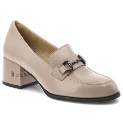 Półbuty damskie Vinceza, cholewka ze skóry naturalnej licowej wsuwany fason z ozdobnym paskiem i metalową klamrą, beżowe, 18116. Brązowe półbuty damskie VINCEZA, bez wzorów, ze skóry, bez obcasa, na obcasie, bez zapięcia. Za 179.00 zł.