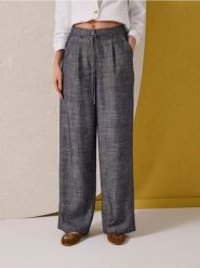 Spodnie wide leg z domieszką lnu - niebieski. Niebieskie spodnie materiałowe damskie Sinsay, l, bez wzorów. Za 59.99 zł.