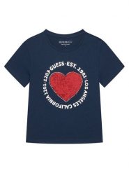 Guess T-Shirt J6RI24 K6YW4 Granatowy Regular Fit. Niebieskie t-shirty i topy dla dziewczynek Guess, z aplikacjami, z bawełny, bez ramiączek. Za 119.99 zł.