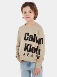 Calvin Klein Jeans Sweter Blown Up Logo IB0IB01874 Beżowy Regular Fit. Brązowe swetry dla chłopców Calvin Klein Jeans, bez wzorów, z bawełny, bez kołnierzyka, bez kaptura. Za 399.99 zł.