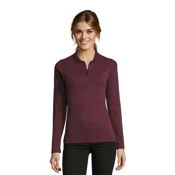 Damska Koszulka Polo Z Długim Rękawem Perfect Pique. Czerwone koszulki sportowe damskie SOL'S, s, bez wzorów, bez kołnierzyka, bez ramiączek. Za 87.99 zł.