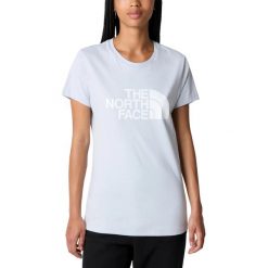 Koszulka damska The North Face S/S Easy z krótkim rękawem. Niebieskie koszulki sportowe damskie The North Face, l, bez wzorów, bez kołnierzyka, bez ramiączek. W wyprzedaży za 134.80 zł.