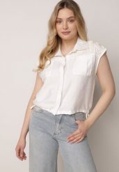 Biała Wiskozowa Koszula Boho Bez Rękawów ze Ściągaczem w Pasie Limopise. Białe koszule damskie Born2be, na lato, l, z aplikacjami, z jeansu, boho, bez kołnierzyka, bez ramiączek. Za 89.99 zł.