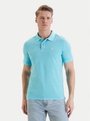 Guess Polo F6GP03 K9WF1 Turkusowy Slim Fit. Niebieskie koszulki polo męskie Guess, m, z aplikacjami, z bawełny, bez ramiączek. Za 269.99 zł.