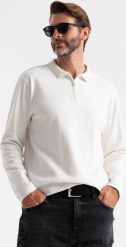 Męski longsleeve polo z zapinanym na zamek kołnierzykiem biały V1 OM-POLS-0130 XL. Białe bluzki z długim rękawem męskie Ombre, m, bez wzorów, bez ramiączek. Za 240.55 zł.