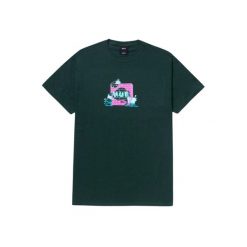 Koszulka turystyczna męska HUF High Gloss. Zielone koszulki sportowe męskie HUF, m, bez wzorów, z bawełny, bez kołnierzyka, bez ramiączek, trekkingowe. W wyprzedaży za 82.79 zł.