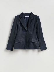 Jeansowa marynarka - granatowy. Niebieskie żakiety damskie Reserved, l, bez wzorów, z bawełny. Za 259.99 zł.
