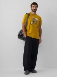 4F T-shirt regular z nadrukiem męski - żółty L. Żółte t-shirty męskie 4f, l, bez wzorów, z bawełny, klasyczne, bez kołnierzyka. Za 79.99 zł.