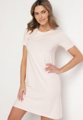 Jasnoróżowa Bawełniana Sukienka o Kroju Typu T-shirt Nilisea. Czerwone sukienki damskie Born2be, l, bez wzorów, z bawełny, bez kołnierzyka. Za 34.99 zł.
