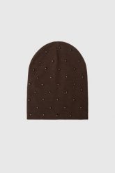 Czapka z koralikami brązowa. Brązowe czapki i kapelusze damskie MOODO, bez wzorów, z poliamidu. Za 49.99 zł.