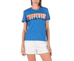 Koszulka turystyczna damska Superdry Rainbow Graphic Tee. Niebieskie t-shirty damskie Superdry., l, bez wzorów, z bawełny, klasyczne, bez kołnierzyka. Za 58.49 zł.