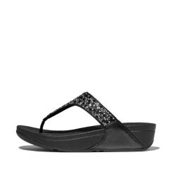 Sandały damskie FitFlop Lulu Crystal-Mix Toe-Post. Czarne klapki damskie FIT FLOP, bez wzorów, bez obcasa. Za 458.00 zł.