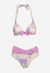 Fioletowo-Beżowe Bikini z Ozdobnym Wzorem i Paskiem z Klamrą na Figach Uptella. Fioletowe bikini damskie Born2be, na lato, bez wzorów. Za 39.99 zł.