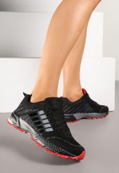 Czarno-Czerwone Sneakersy Sportowe z Ozdobnym Bieżnikiem Julinea. Czarne obuwie sportowe damskie Born2be, bez wzorów, na fitness i siłownię. Za 89.99 zł.