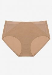 Beżowe Majtki Figi High Waist z Bezszwowym Wykończeniem Kolaniris. Brązowe figi damskie Renee, xl, bez wzorów, z jeansu. Za 9.99 zł.